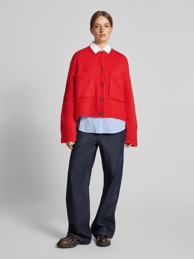 Jake*s Casual Oversized gebreid jack met wol en knoopsluiting Rood - 1