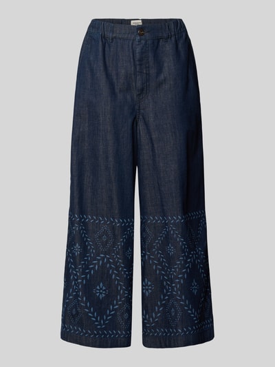 Produktfoto, Wide-Leg-Pants aus dunkelblauem Baumwoll-Denim mit dekorativem Muster, Wide Leg Jeans aus reiner Baumwolle Modell 'LAMPADA' von Max Mara Weekend Max Mara, Damen Wide & Loose Fit Jeans