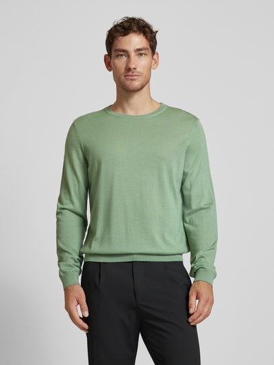 BOSS Wollen pullover van scheerwol met labeldetail, model 'Leno' Mintgroen - 4