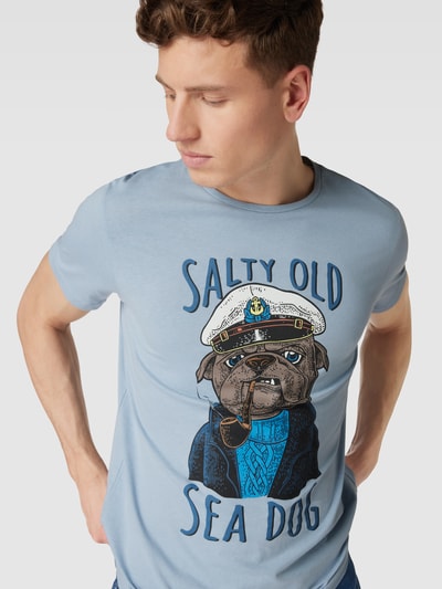 Blend T-Shirt mit Motiv- und Statement-Print Modell 'SEE DOG' Hellblau 3