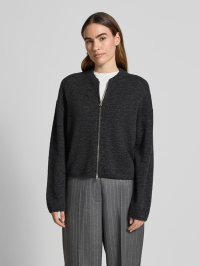 Marc O'Polo Regular fit gebreid jack van een mix van scheerwol en alpaca Donkergrijs - 4
