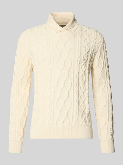Produktfoto, Strickpullover mit gerippten Abschlüssen von Gant aus Baumwoll-Mix in Creme mit Stehkragen und Strukturmuster, Slim Fit.