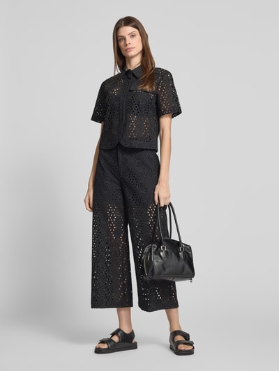 Liu Jo White Spodnie z szerokimi nogawkami i haftem angielskim Czarny 1