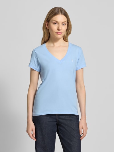 Polo Ralph Lauren T-Shirt mit Label-Stitching und V-Ausschnitt Blau 4