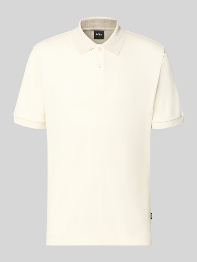 Produktfoto, cremefarbenes Regular Fit Poloshirt aus reiner Baumwolle Modell 'H-Parlay 49' von BOSS, Herren Poloshirt von BOSS, glatte Textur