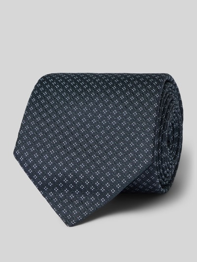 Productfoto, donkerblauwe stropdas van pure zijde met wit all-over motief, model 'ONE' van BOSS, Heren Krawatte