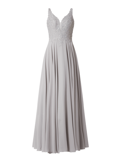 Luxuar Abendkleid mit floralen Stickereien Mittelgrau 2