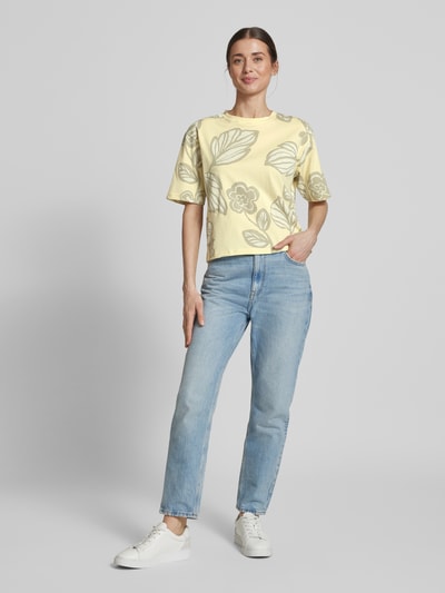 JAKE*S STUDIO WOMAN T-shirt met geribde ronde hals Pastelgeel - 1