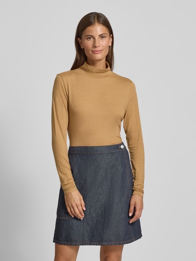 Windsor Shirt met lange mouwen en geribde opstaande kraag Camel - 4