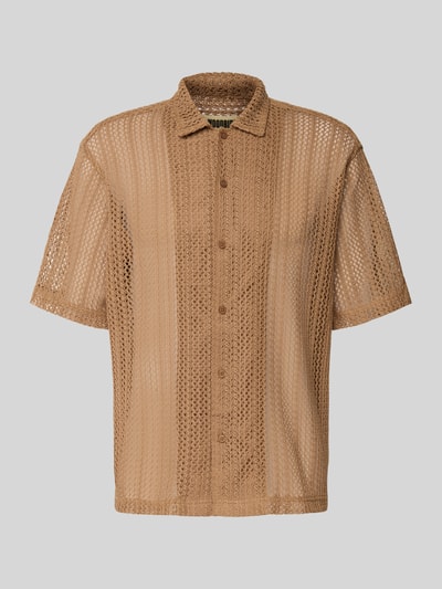 WOODBIRD Relaxed Fit Freizeithemd mit Pointelle-Muster Taupe 2