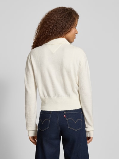 Tommy Jeans Kort gebreid poloshirt met alpacawol, model 'TJW FLUFFY POLO SWEATER' Offwhite gemêleerd - 5