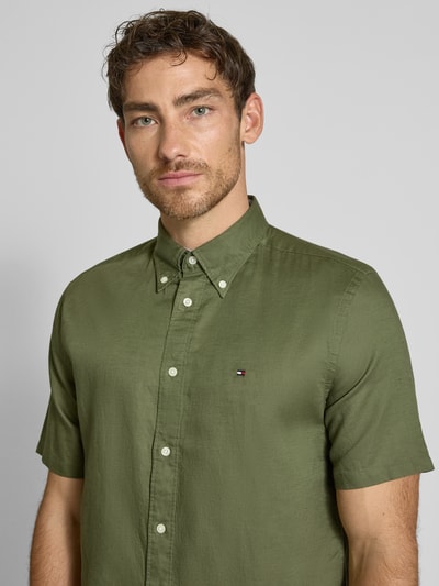Tommy Hilfiger Regular fit vrijetijdsoverhemd van een mix van katoen en linnen Olijfgroen - 3