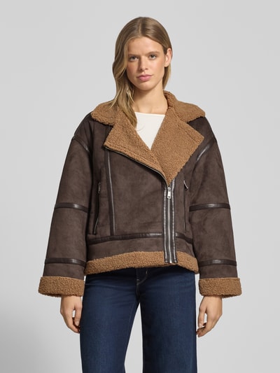 ONLY Regular Fit Bomberjacke mit Teddyfellkragen Modell 'KENDRA' Dunkelbraun 4