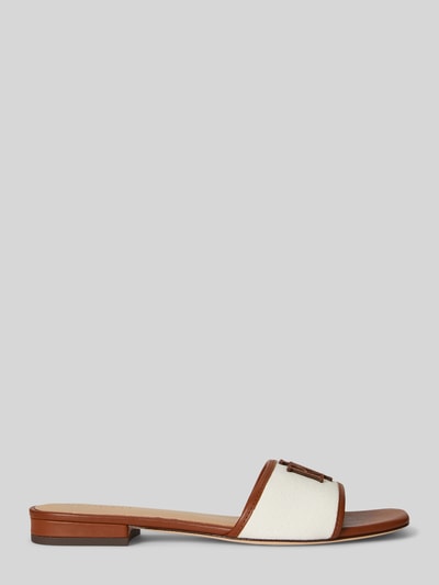 Produktfoto, Slipper aus echtem Leder von Lauren Ralph Lauren in Two-Tone-Optik mit glatter Sohle, Blockabsatz und Logo-Applikation, Material Glattleder