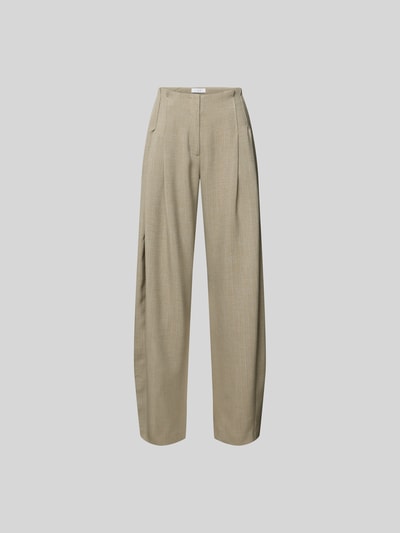 Produktfoto, Wide Fit Stoffhose mit Bundfalten von Iro in Beige, Damen Stoffhose mit Eingrifftaschen, Gesäßtaschen, Haken- und Reißverschluss, Innenbeinlänge 82 cm, Bundweite 41 cm bei Größe 36.