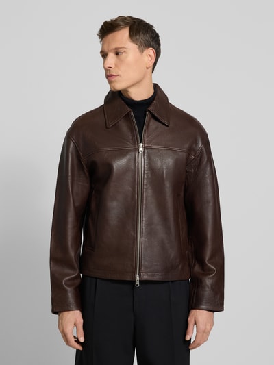 SELECTED HOMME Regular fit leren jack van echt lamsleer, model 'NOAH' Donkerbruin - 4
