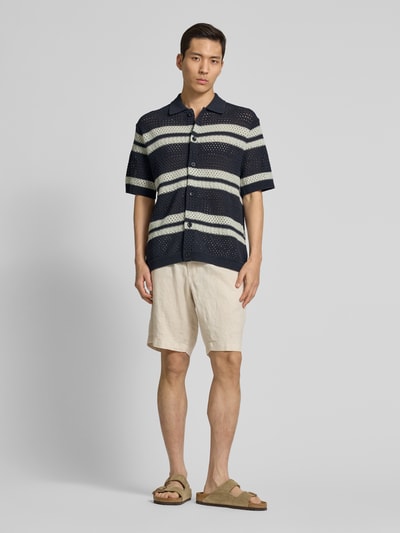 Les Deux Koszula casualowa o kroju regular fit z ażurowym wzorem model ‘Gianni’ Ciemnoniebieski 1