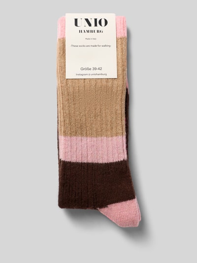 Produktfoto, Socken mit Baumwoll-Anteil von UNIO HAMBURG, colour-blocking-design, elastische materiaalmix, ribboordjes, riblook