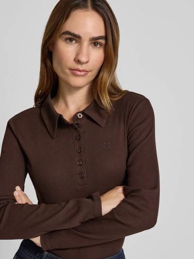 Gestuz Shirt met lange mouwen en polokraag, model 'drew' Donkerbruin - 3