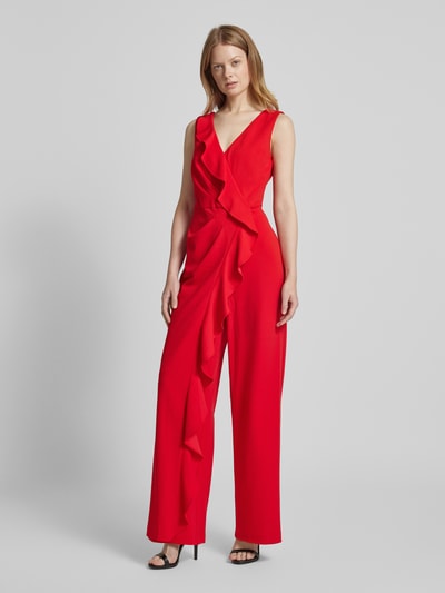 Adrianna Papell Jumpsuit mit Volants und V-Ausschnitt Rot 1