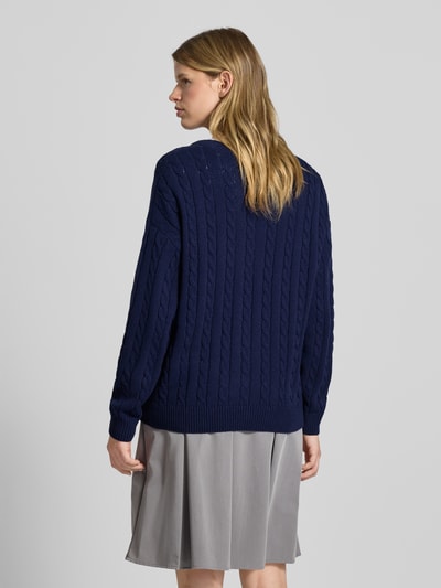 Review Gebreide pullover met kabelpatroon en ronde hals Marineblauw - 5