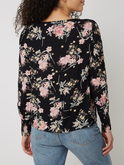 Pieces Blouse met bloemenmotief, model 'Paola' Zwart - 5