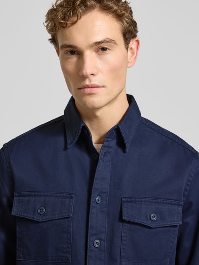 Christian Berg Men Overhemdjack met knoopsluiting Marineblauw - 3