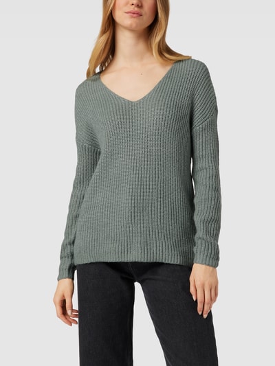 Only Gebreide pullover in riblook, model 'TRACY' Groen - 4