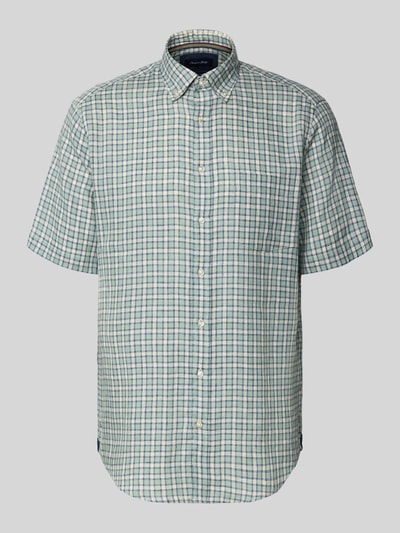 Productfoto, Regular Fit vrijetijdsoverhemd uit linnen van Christian Berg Men met blauwe en groene ruit, button-downkraag, knoopsluiting, borstzak, lengtemaat M ruglengte 81 cm, schouderbreedte 54 cm, mouwlengte 28 cm