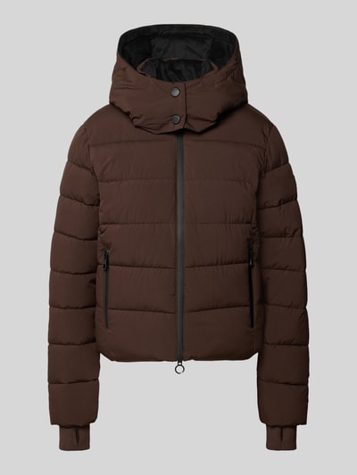 Produktfoto, Jacke mit Daumenloch und Kapuze Modell 'GALAXY' van NAUTGÅRD in bruin met recht model, tweewegritssluiting, zijritszakken, gebreide mouwboorden met duimgat, gladde textuur, Ruglengte maat S 58 cm, Schouderbreedte 40 cm, Borstwijdte 48 cm, Mouwlengte 65 cm