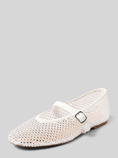 Produktfoto, Damen Ballerina aus Mesh mit Ziersteinbesatz Modell 'Mary' von INUOVO in Weiß, abgerundete Passform, glatte Sohle, Absatzhöhe 1 cm, Schafthöhe 7 cm, Schaftweite 19 cm.