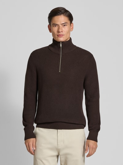 MCNEAL Strickpullover mit Troyer-Kragen Schoko 4