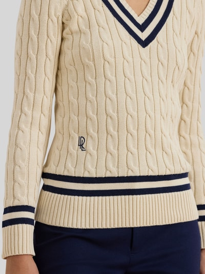 Lauren Ralph Lauren Slim Fit Strickpullover aus reiner Baumwolle Ecru 3
