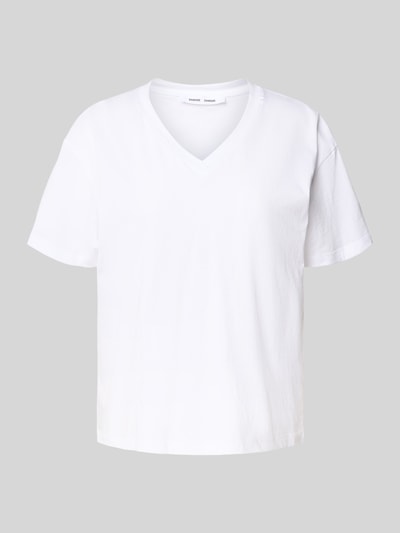 Samsøe Samsøe T-shirt z prążkowanym dekoltem w serek model ‘SAELI’ Biały 2