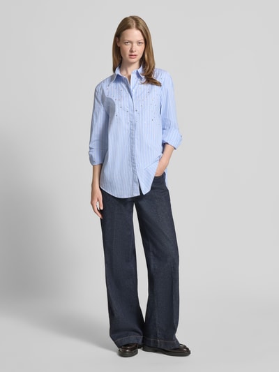 Oui Bluzka koszulowa o kroju regular fit z przedłużonym tyłem Jasnoniebieski 1