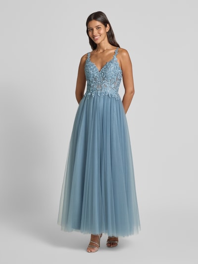 Hey Kyla Abendkleid mit Spitze und V-Ausschnitt Hellblau 4