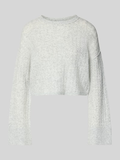 Produktfoto, Regular Fit Pullover in Strick-Optik Modell 'Milla' von Noisy May, heller Baumwoll-Mix mit Trompeten-Ärmeln und Rundhalsausschnitt