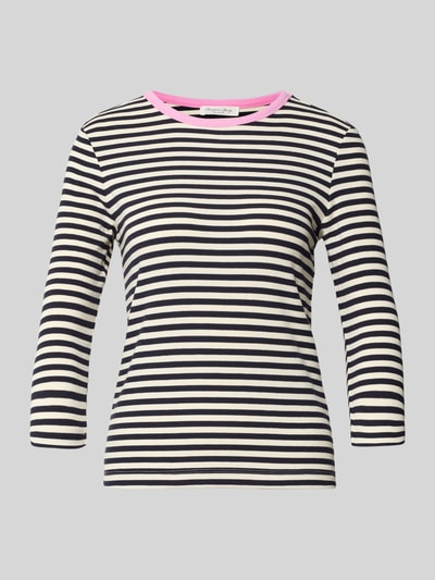 Produktfoto, T-Shirt mit Streifenmuster und 3/4-Arm von Christian Berg Woman aus Baumwoll-Mix mit Viskose, Rundhals, Slim Fit, schwarz-weiß gestreift