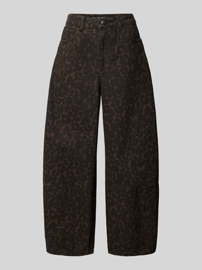 Produktfoto, Wide Fit Jeans aus reiner Baumwolle mit Animal-Print von Oui, braun gemustert, 5-Pocket-Design, Gürtelschlaufen, Vorderansicht