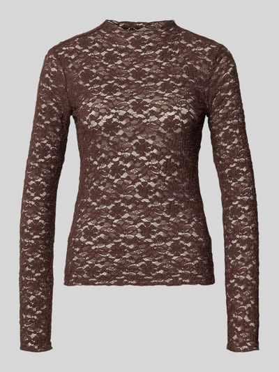 Jake*s Collection Langarmshirt mit transparenter Spitze Schoko 1