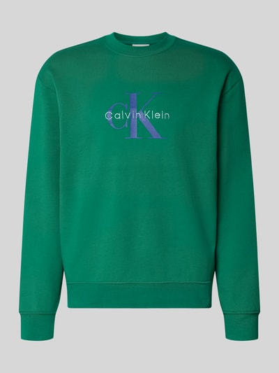 Produktfoto, Sweatshirt mit Rundhalsausschnitt und Logo von Calvin Klein Jeans in Grün, Reine Baumwolle, Regular-Fit, Logo-Print auf Brust, glatte Textur