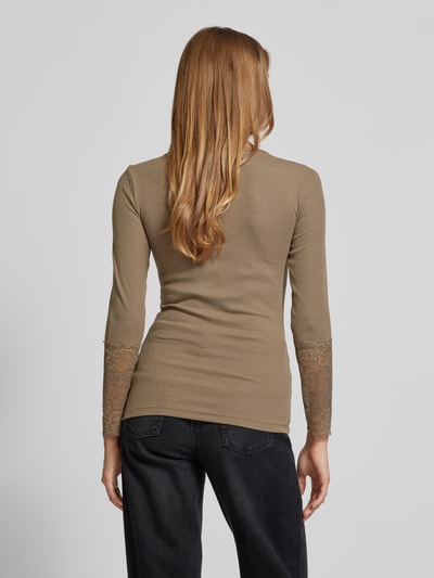 Fransa Longsleeve mit Spitzenbesatz Modell 'hizamond' Taupe 5