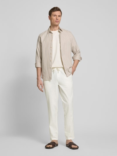 Matinique Regular fit linnen broek met elastische band, model 'barton' Offwhite - 1