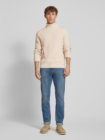 SELECTED HOMME Rollkragenpullover mit Strukturmuster Modell 'ZIG' Offwhite 1