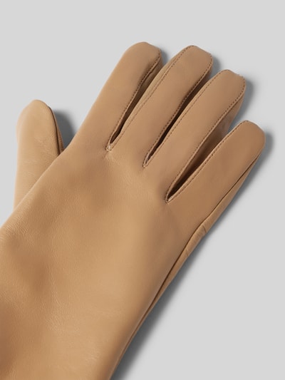 FI.NE Touchscreen-Handschuhe aus Leder mit Ziernähten Beige 3