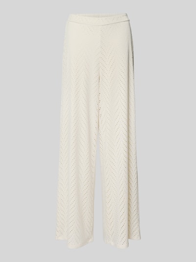 Vila Spodnie materiałowe z szeroką nogawką i ażurowym wzorem model ‘DELAIA’ Écru 2