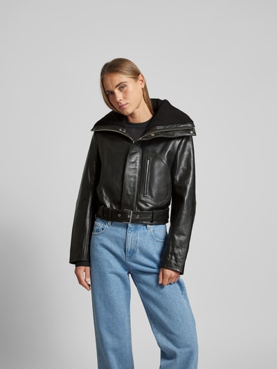 Victoria Beckham Lederjacke mit Paspeltasche Black 4