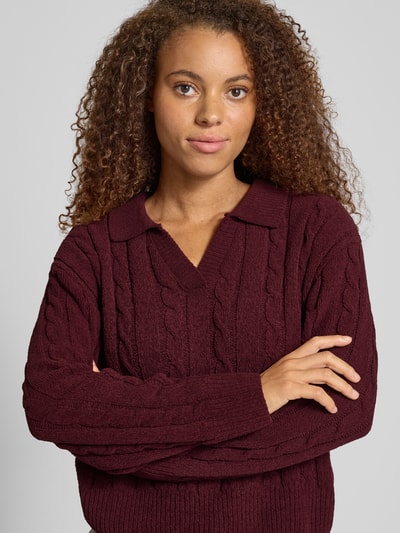 Review Strickpullover mit V-Ausschnitt und Umlegekragen Dunkelrot 3