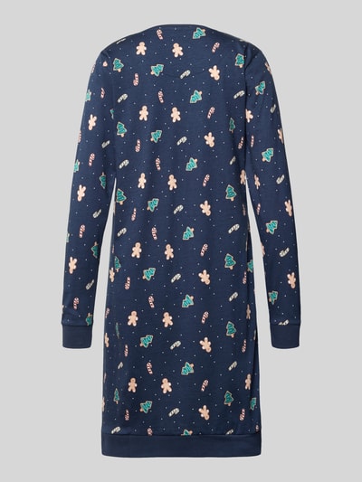 Happy Shorts Koszula nocna o kroju relaxed fit z nadrukiem z motywem na całej powierzchni model ‘XMAS’ Granatowy 3