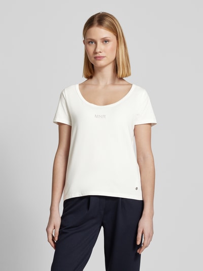 monari T-Shirt mit geripptem U-Ausschnitt Offwhite 4